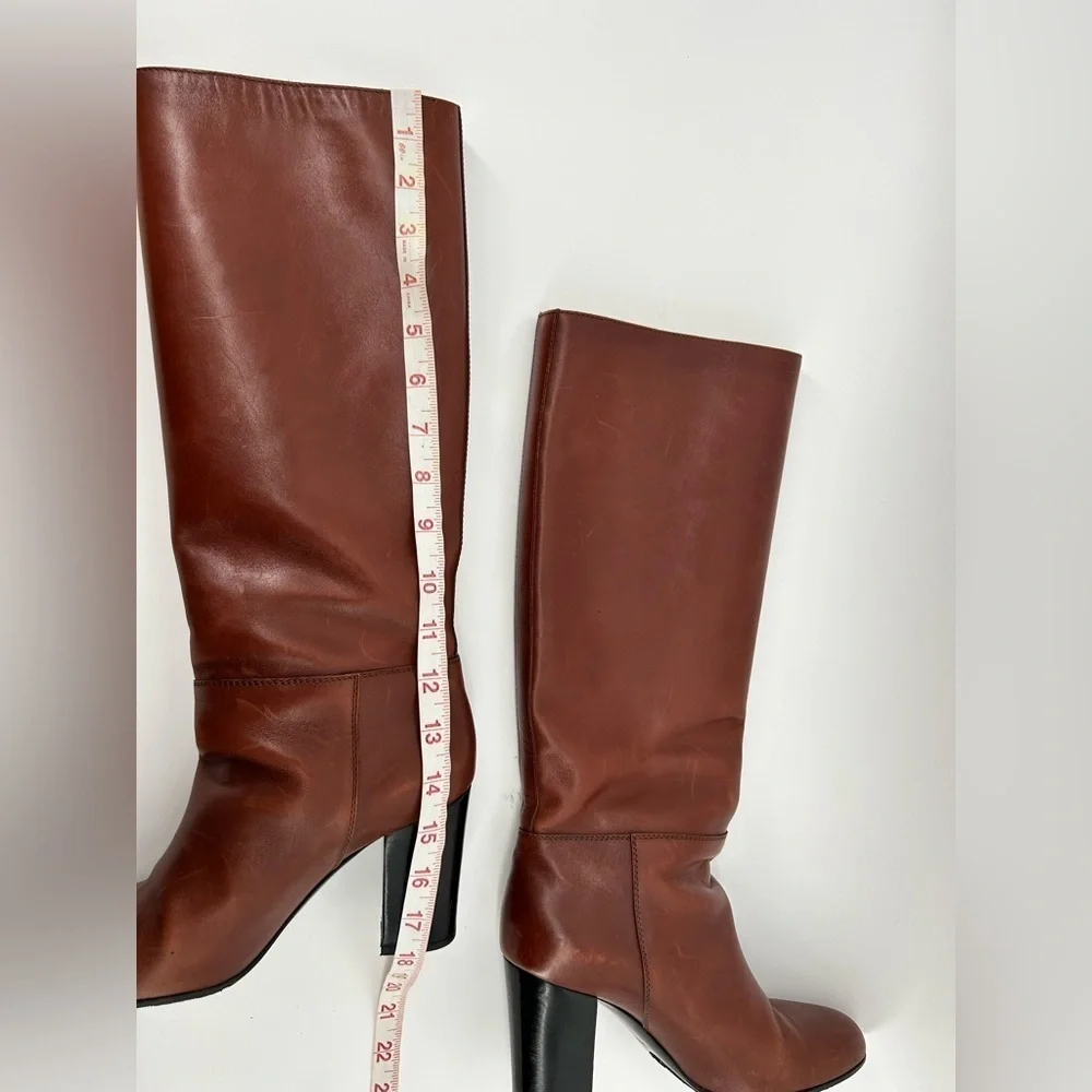 Chanel brown leather camel caramel heeled boots pull on 38.5 with dustbags only